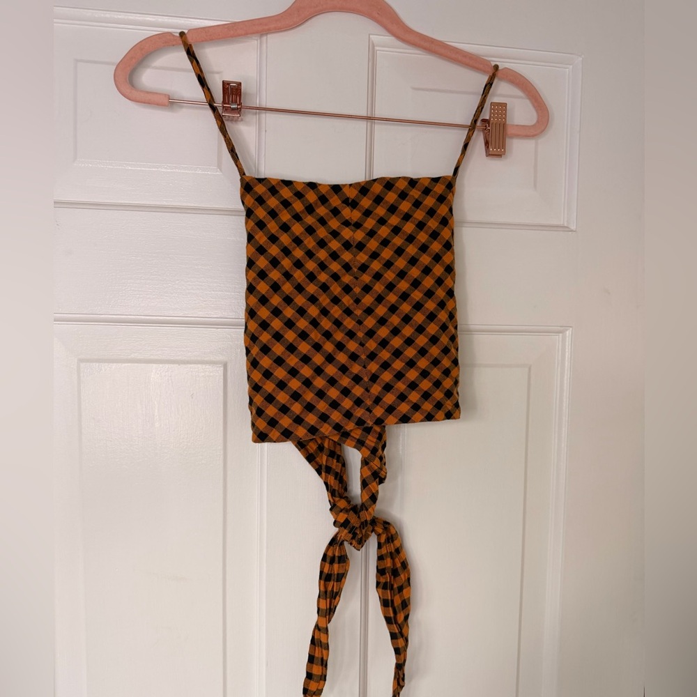 Zara Black and Orange Checkered Top